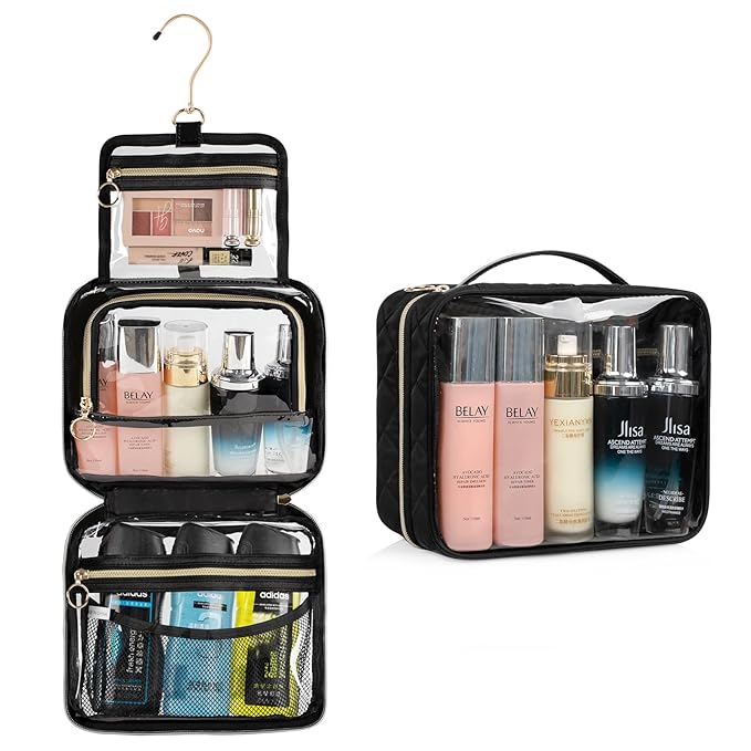 CUBETASTIC Clear Toiletry Bag, Transparent Travel Makeup Bag Small Hanging Travel Bag Portable Cute Cosmetic Organizer Waterproof Make Up Case