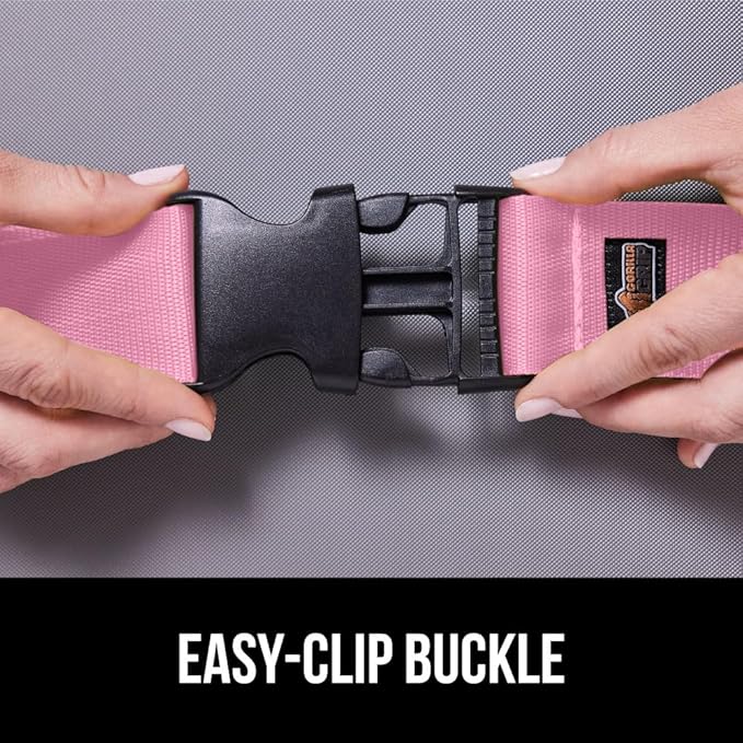 GORILLA GRIP Heavy Duty 4 Pack Adjustable Luggage Straps for Suitcases, Easy to Identify Travel Belt Connector Holds Suitcase Together, Extends Life of Bag, Strap Connects Two Bags, Accessories Pink