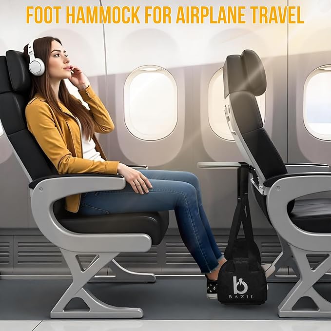 BAZIL Airplane Foot Hammock - Portable and Adjustable Foot Hammock - Airplane Travel Essential for Relaxing Your Journey - Footrest for Car and Office Use