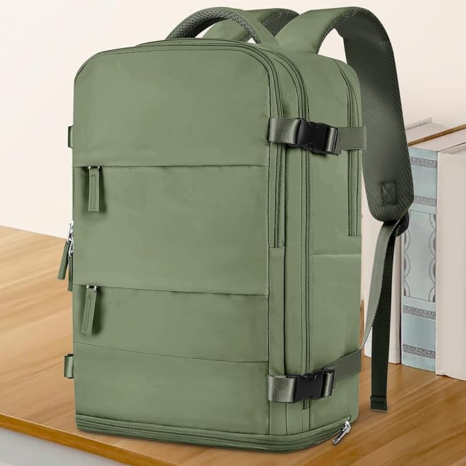 coowoz Large Travel Backpack For Women Men,Carry On Backpack Flight Approved,Hiking Backpacks Waterproof Outdoor Rucksack Casual Daypack Travel Bag Essentials Personal Item Backpack(Gray Green-L)