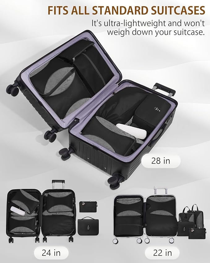 Compression Packing Cubes 12 Set, Suitcase Organizers, Extendable Packing Cubes, Black