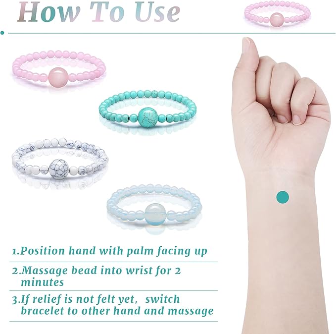 Jadive 4 Pieces Anti Nausea Wristband Seasickness Motion Sickness Bracelets Wristband Adjustable Motion Nausea Bands for Motion Sickness, Morning Sickness, Car Sickness, Travel Sickness