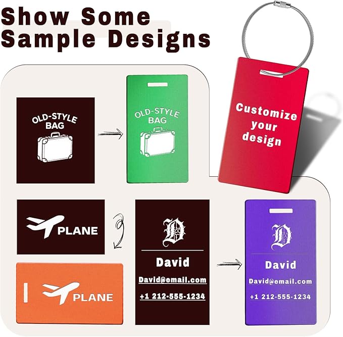 4PCS Personalized Luggage Tags for Travel Durable Aluminium Luggage Tags for Suitcases Custom Bag Tags for Backpacks Heavy Duty Personalized Name Tags for Birthday Gifts(Small,Red)