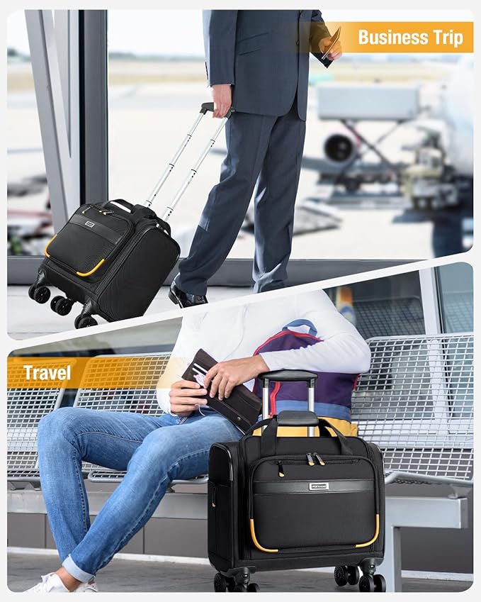 Rolling Laptop Bag - Rolling Briefcase with 4 Spinner Wheels, 17.3 Inch 1680D Nylon Water Resistant Computer Bag for Men and Women Work Travel, Black