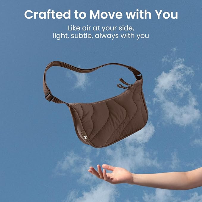 tomtoc 3.5L Puffer Sling Crossbody Bag for Women Trendy, Nylon Quilted Crescent Shoulder Bag Purses for Cellphone and Daily Essentials, Puffy Travel Hobo Handbag with Adjustable Strap & Inner Pockets