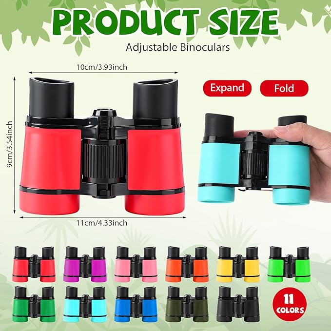 12 Set Binocular Compass Magnifying Glass Set Christmas Birthday Gift Small Telescope Binocular with Whistle Bag for Outdoor Exploring Stocking Stuffer(Multiple Color,Classic)