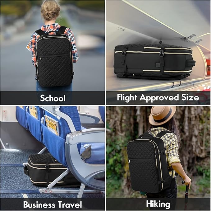 MOMUVO Travel Backpack for Women, Carry On Backpack Airline Approved with 3 Packing Cubes,Laptop Backpack with USB Charging Port, Casual Daypack for Weekender Business College, Large