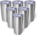 20oz Tumbler Bulk Stainless Steel Tumblers with Lid Vacuum Insulated Double Wall Travel Coffee Mug Powder Coated Tumbler Cup for Hot and Cold Drinks(Stainless Steel, 6 pack)