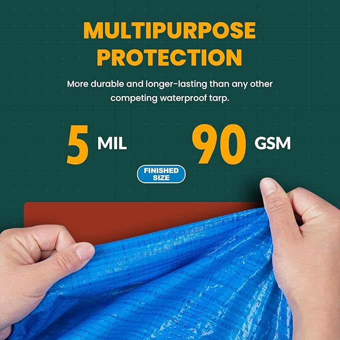 Tarp Cover Blue, 2-Pack Heavy Duty Waterproof, Great for Tarpaulin Canopy Tent, Boat, RV Or Pool Cover!!! (6X8, Heavy Duty)