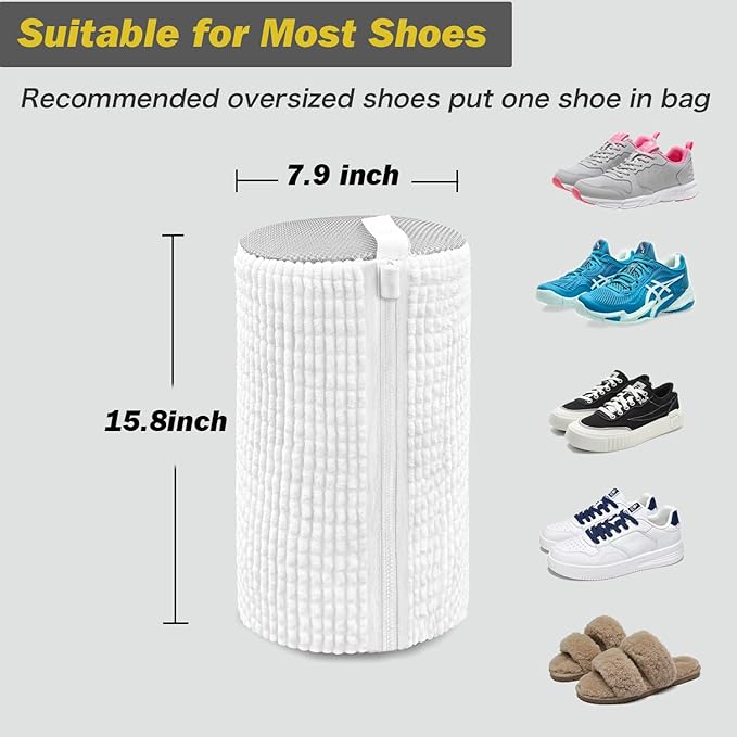 Shoe Washing Machine Bag,Laundry Shoe Bag for Washer and Dryer,Reusable Shoe Cleaning Bag for Sneakers,Tennis Shoes,With Self-locking Zipper, Microfiber Inside,Include Shoes Storage Bag (White(2PC))