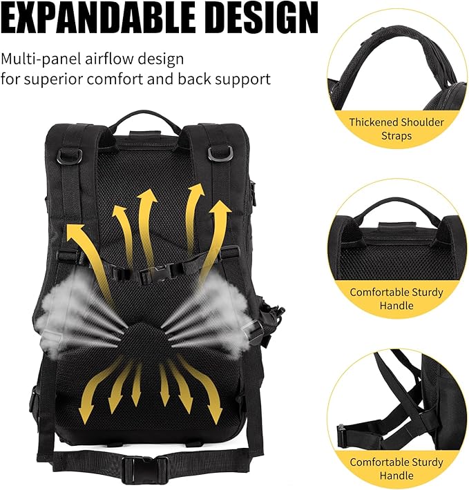 Tactical Backpack for Men, 40/50L Expandable Military Backpack, Waterproof MOLLE Hiking & Camping Rucksack, Assault Pack & Bug Out Bag for Outdoor, Work Backpack