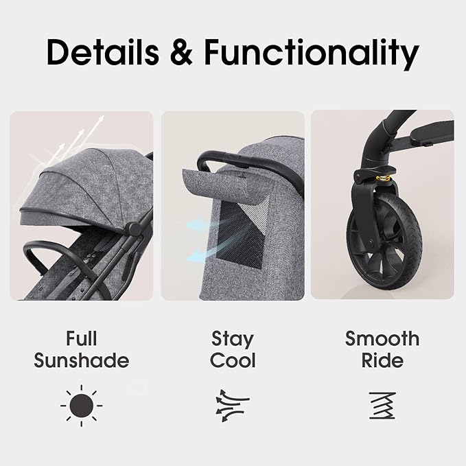 Compact Travel Stroller for Toddlers, Lightweight & Airplane Ready Stroller for Baby/Infant w Telescoping Handle and Cup Holder, One-Hand Quick Fold, Near Flat Recline Seat, TR18, Grey