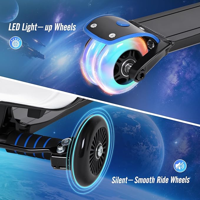 Scooter Suitcase for Kids & Adults, Foldable Carry On Travel Luggage, Hardside Ride on Scooter Suitcase with LED Light up Wheels，Silver