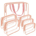 APREUTY Clear Makeup Bags, TSA Approved 6 Pcs Cosmetic Makeup Bags Set Clear PVC with Zipper Handle Portable Travel Luggage Pouch Airport Airline Vacation Organization (Pink)