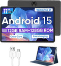 Android 15 Tablet,11 Inch Tablets with Octa Core Processor, 12GB RAM + 128GB ROM 1TB Expand, Widevine L1, 8000mAh Battery, 2.4/5Ghz Dual Band WiFi/GPS/FM Radio,5/8MP Cameras, Case Included - Black