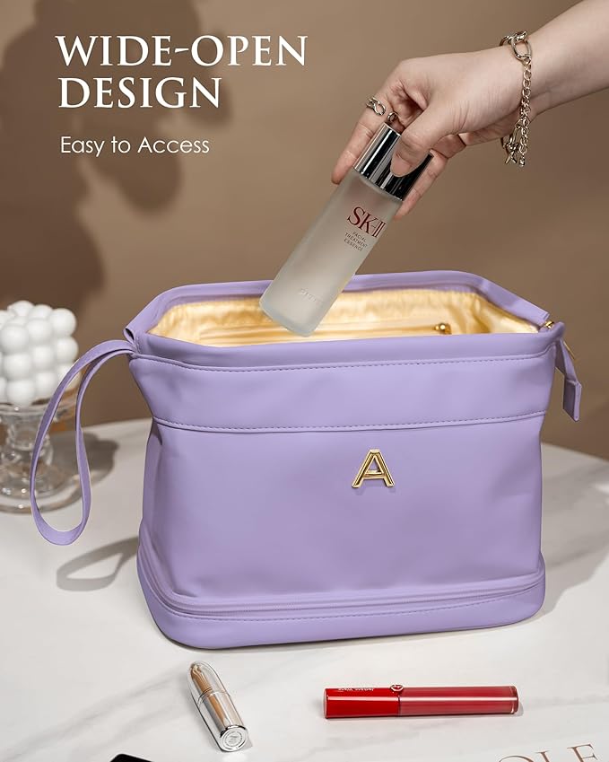 Birthday Gifts for Girls, Initial Large Makeup Bags, Personalized Double Layer Cosmetic Bag with Makeup Brush Organizer,Toiletry Bag, Gifts for Women Girlfriend Friends Female Mom Sister