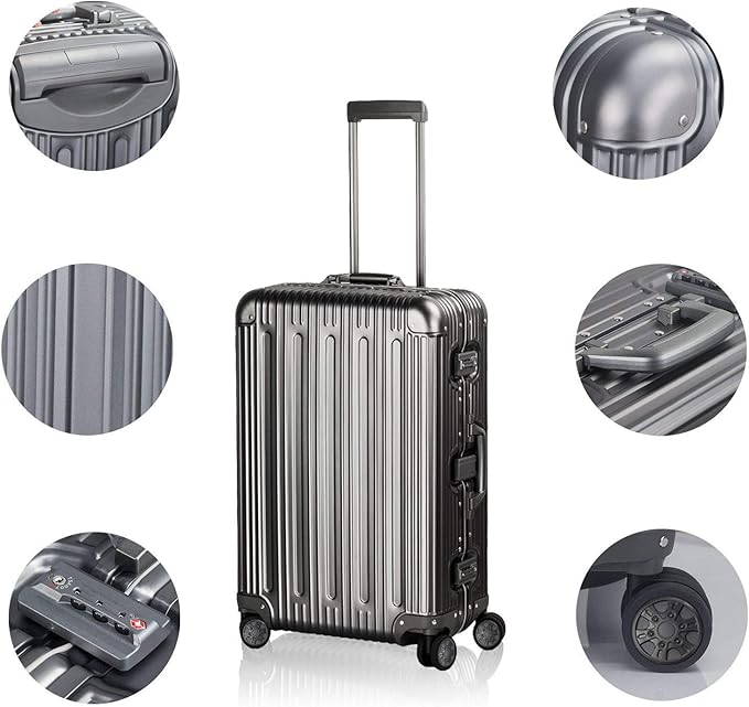 TRAVELKING All Aluminum Luggage Zipperless Hard Shell Suitcase with TSA Lock Spinner Wheels Lightweight Metal Alloy Suitcases (Grey, 24 inch)