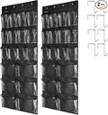 2 Pack Extra Large Hanging Over Door Shoe Organizers,closet shoe organizer shoe rack organizer shoe storage,12+6 Crytal Pockets,8Hooks,black (59"x 21.6")