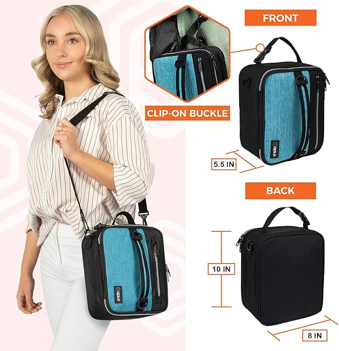 opux Insulated Lunch Box for Men Women Adult, Compact Lunch Bag for Kids Boy Girl Teen, Soft Lunch Cooler Bag for Work School, Leakproof Lunchbox Lunch Pail with Clip-on Buckle, Heather Sea Blue