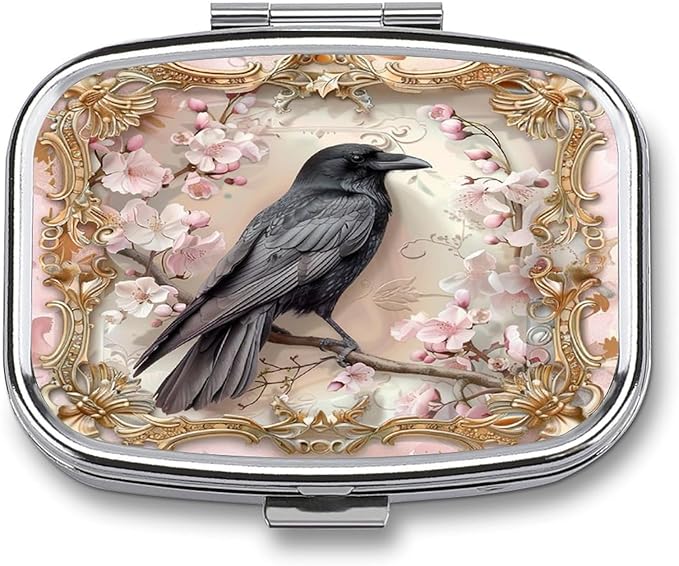 Metal 2 Compartment Pill Organizer Travel Friendly Portable Compact Pill Box Cute Pill Case to Hold Vitamins,Fish Oil,Supplements,Meds,Tablet for Purse,Pocket. (The Bird)