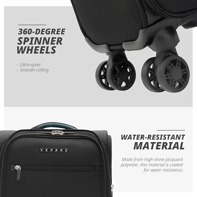 Verage Under Seat Luggage with Wheels, Softside Small Suitcase Spinner Carry On Luggage Bags for Airlines Airplanes Short Trip Men Women (Black, 14.5-Inch Plus Underseat)