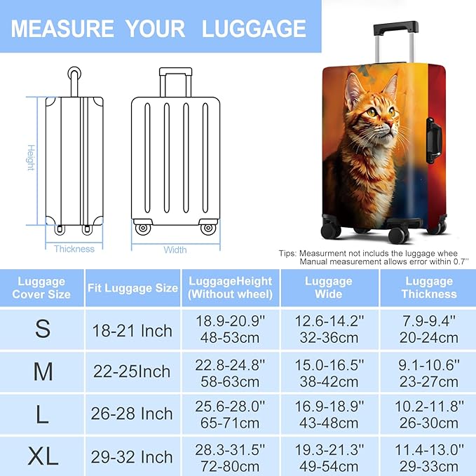 Cat Luggage Cover Washable Suitcase Protector Anti-Scratch,Stretchable Fit for 20-34Inch Luggage Durable Travel Bag Cover with Zipper Closure XL(32-34inch suitcase)