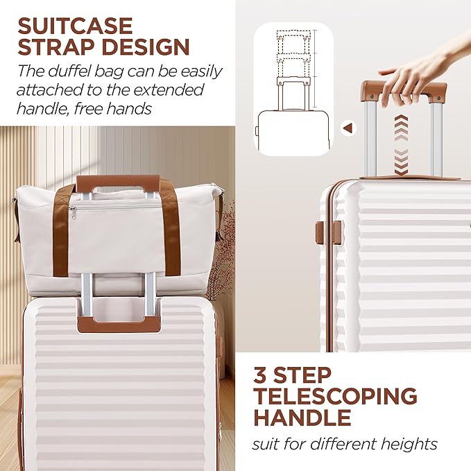 SHOWKOO Suitcase Hardside Expandable Luggage Set, Suitcase with Double Spinner Wheels TSA Lock 3 Piece Set Beige White (DB/TB/24in)