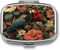 Metal 2 Compartment Pill Organizer Travel Friendly Portable Compact Pill Box Cute Pill Case,for Pocket Wallets Daily Portable Medicine Vitamin Tablet Storage (Parrot)