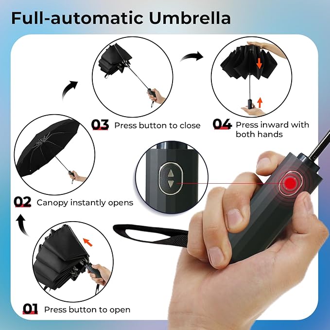LLanxiry Compact Travel Umbrella, Mini Windproof Umbrellas for Rain & Sun, Small Lightweight Outdoor UV Umbrella, Portable Folding Umbrellas for Travel
