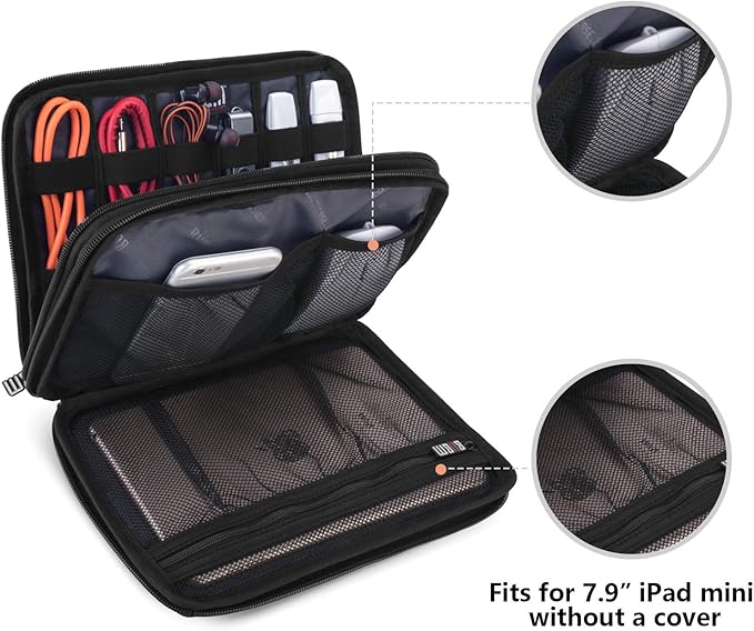 BUBM Double Layer Electronic Accessories Organizer, Travel Gear Bag for Cables, USB Flash Drive, Plug and More, Perfect Size Fits for iPad mini (Medium, Gray)