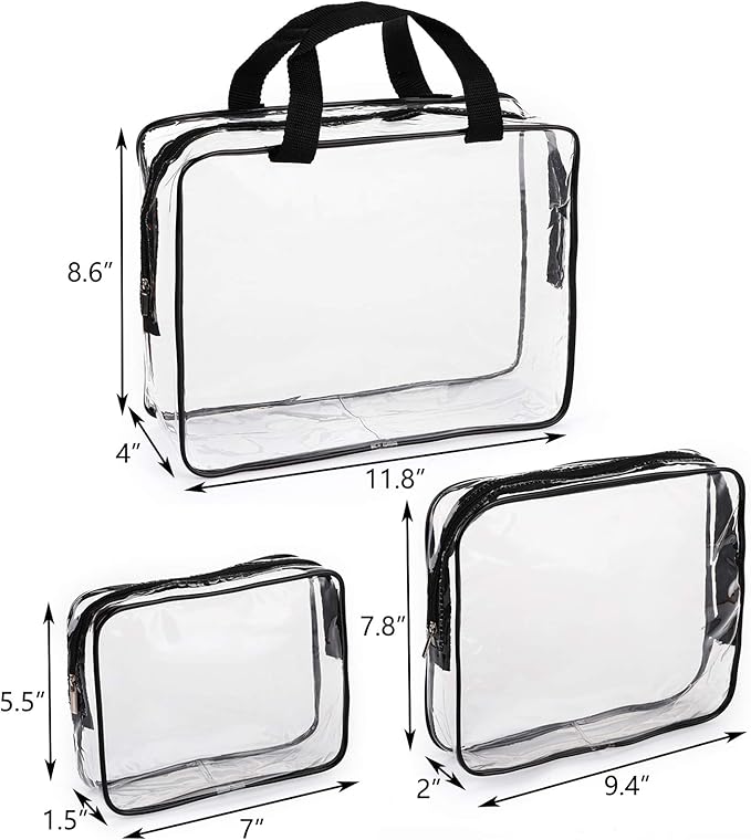 Hedume Set of 9 Clear Makeup Bags, TSA Approved Clear Toiletry Bag Set, Waterproof PVC with Zipper Handle Portable Travel Luggage Pouch