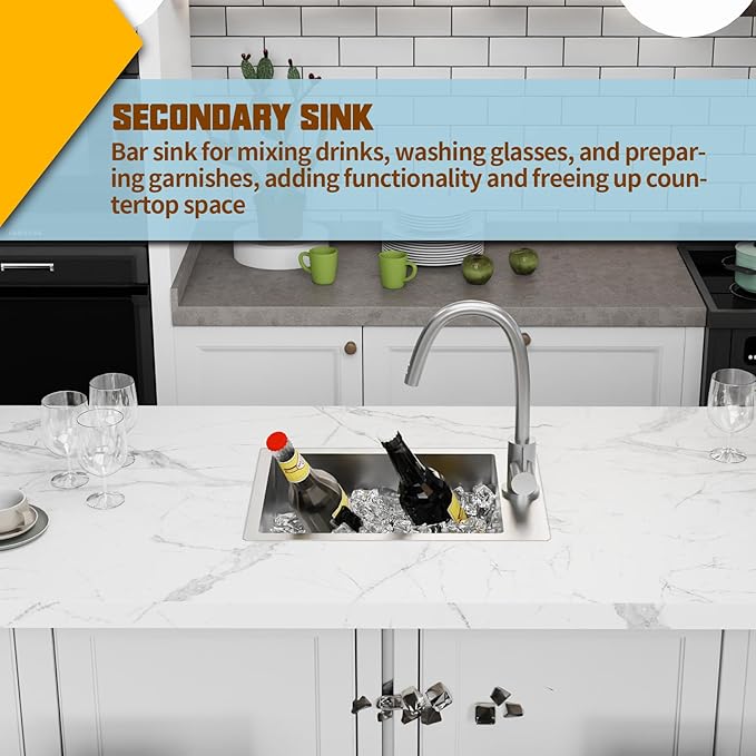 Small Kitchen Sink,15x20 Inch Bar Sink Stainless Steel Drop In Small Kitchen Sink Ideal Choice For Small Space Nice As Toprmount Prep Sink,RV Kitchen Sink With Bottom Grid,Soap Mat And Drain Assembly