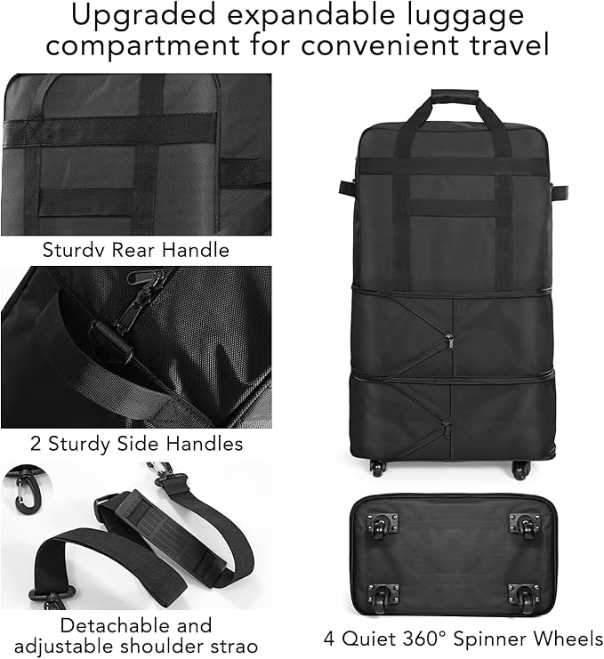 Suitcases with Wheels, Expandable Foldable Luggage Bag