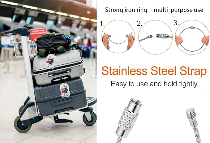 2 Pack Luggage Tags for suitcases Funny Cute I'm Fine It's Fine Luggage Tag, Leather Stainless Steel Loop Label Tag for Men Women Travel Bag Suitcase(White Fine)