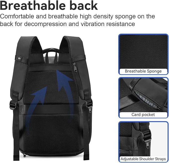SOKOK Carry On Travel Backpack Waterproof Business Backpack Expandable with Laptop Compartment and Charging, Hardshell Computer Backpack for Men and Women, Black
