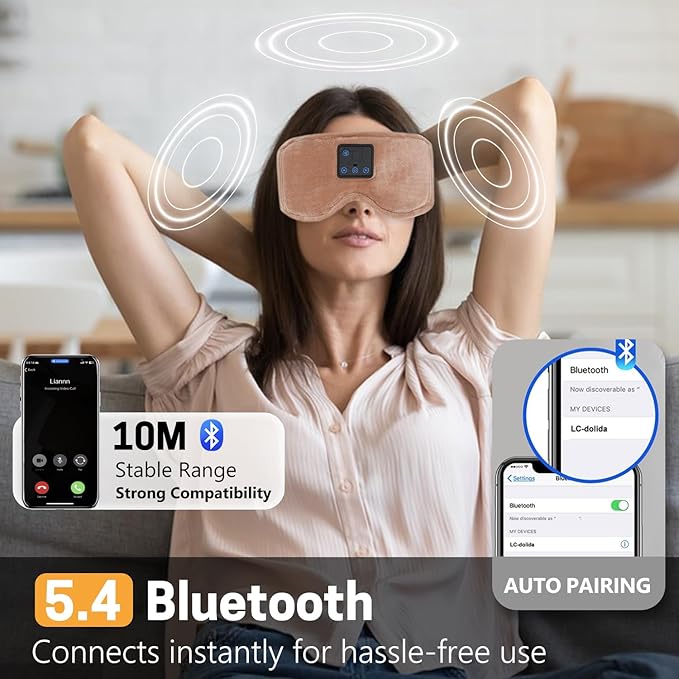 Sleep Mask with Bluetooth Headphones 3D Contour Sleeping Headphones 5.4 Wireless Bluetooth, Ultra-Thin Stereo Speakers Blackout Eye Masks for Men Women Travel Sleep