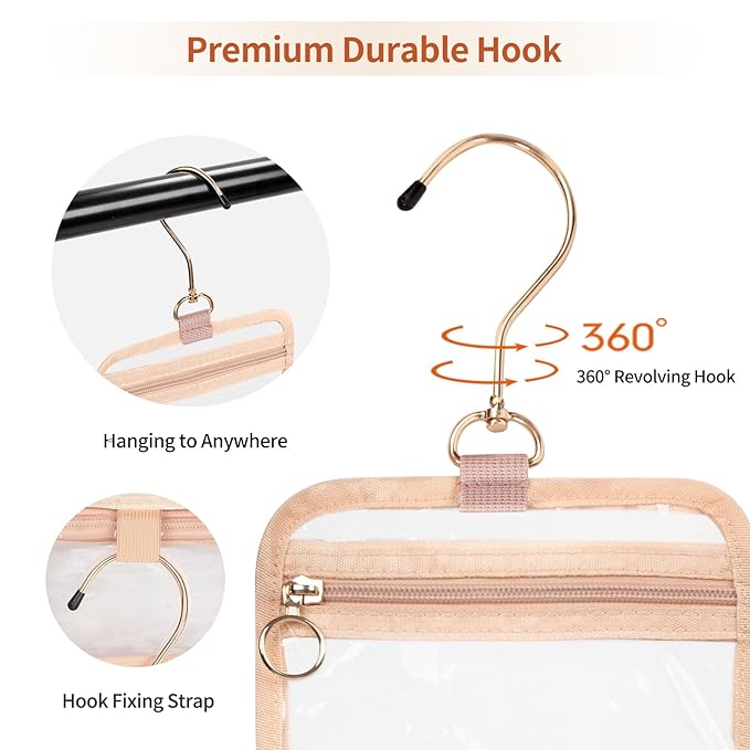 CUBETASTIC Clear Makeup Bag for Women, Transparent Cosmetic Organizer Case for Travelling, Hanging Toiletry Bag for Travel Essentials 3 Comparment Skincare Pouch with Potable Handle