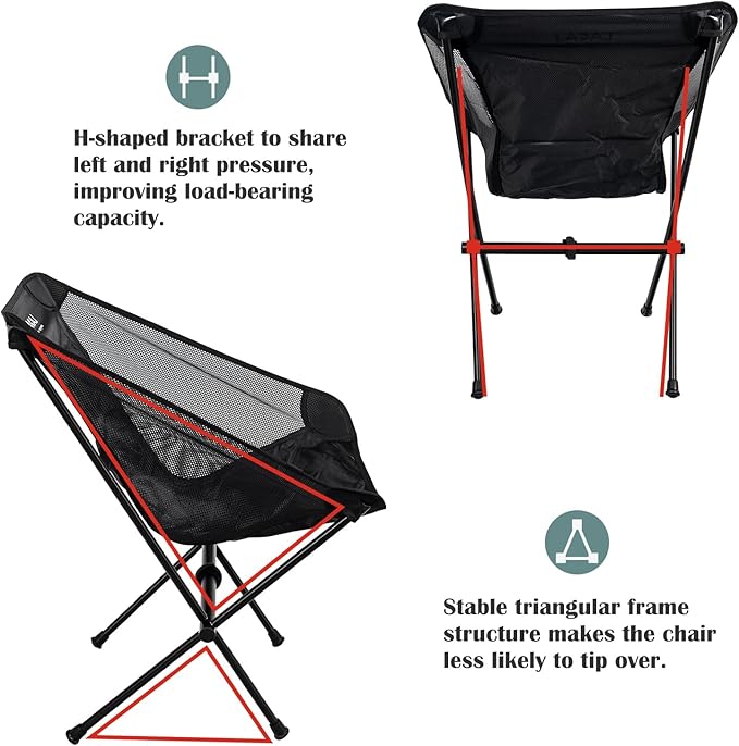 Ultra-Light Folding Camping Chair, All-Aluminum Frame, Surper Breathable Fabric, Easy to Carry, Compact Storage Size (1, Black)
