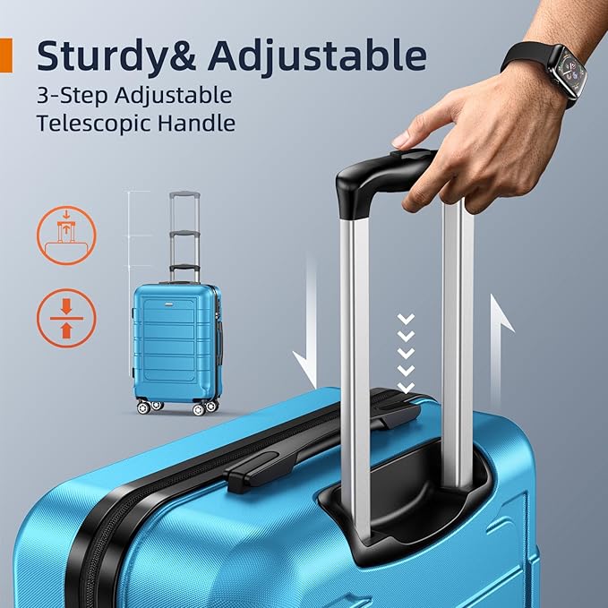 SHOWKOO Luggage Sets Expandable PC+ABS Durable Suitcase Sets Double Wheels TSA Lock 4 Piece Luggage Set Sky Blue