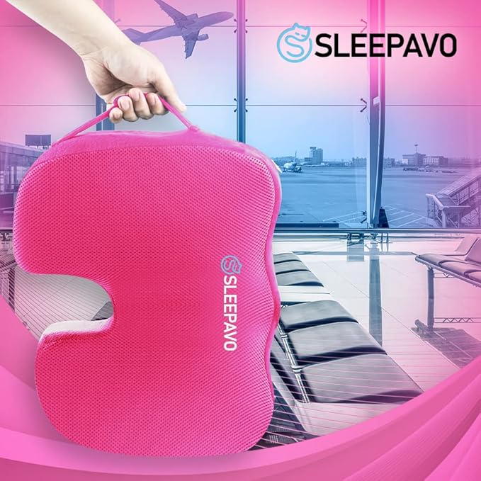 Sleepavo Office Chair Cushion - Seat Cushion for Tailbone Pain Relief - Butt Pillow for Coccyx, Sciatica, and Lower Back Pain - Orthopedic Chair Pad for Lumbar Support in Office Desk (Pink)
