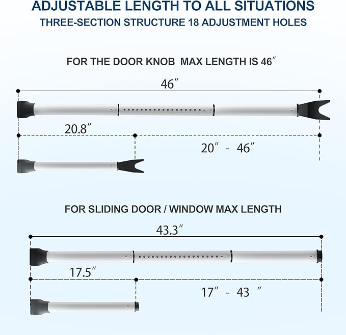 Rerishom Door Security Bar, Door Stoppers Security bar,Heavy Duty Door Lock Security Door Jammer Door Stopper for Apartment, Hotel Room,Screen Door Hardware, 1 Pack