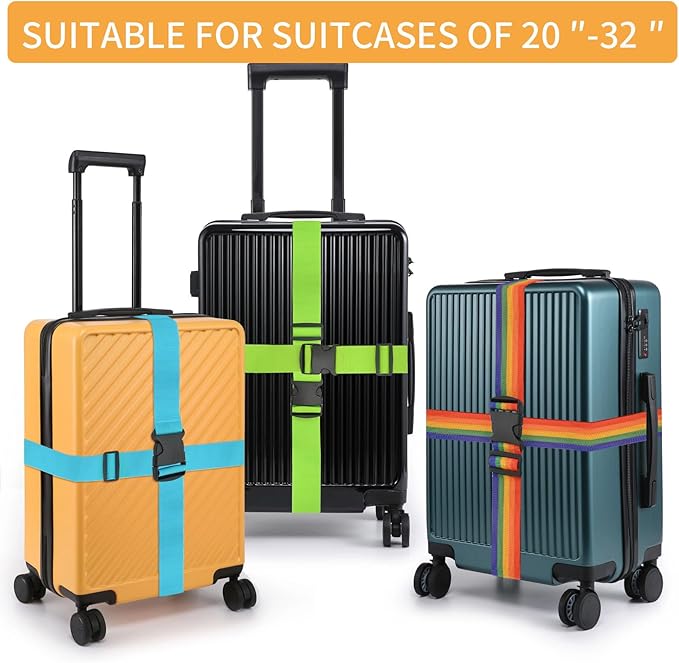 BILIONE 4 Pack Luggage Straps 79" Long Belts Keep Suitcase Secure While Traveling, TSA Approved Add a Bag Premium Accessory for Travel Bag Closure (2PCS Green + 2PCS Orange)