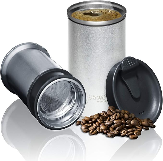 PRESSE by Bobble French Coffee Press And Insulated Stainless Steel Travel Tumbler for On-The-Go Brewing - 13 oz (Stainless Steel)