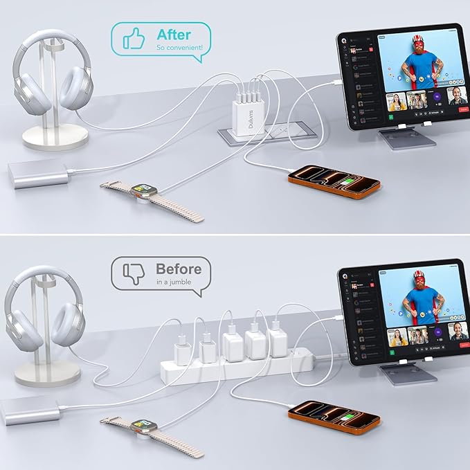 50W USB Wall Charger Block,2Pack 5-Port Charger Fast Charging Block QC 3.0 Multiport Box Brick Cube USB A Wall Plug for iPhone 17/16/15/14 Pro Max Plus, iPad,Galaxy, LG, Moto, Android Phones,AirPorts