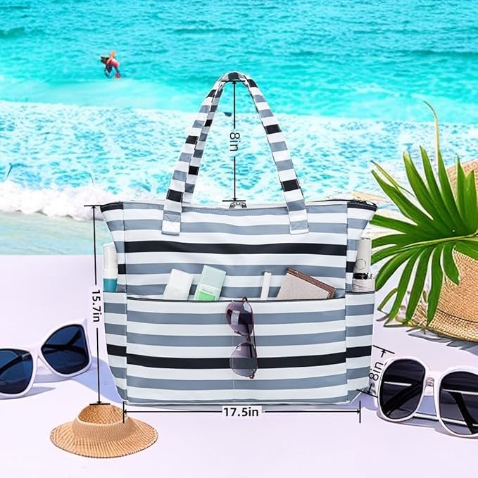 LEDAOU Beach Bag Waterproof Sandproof Women Tote Bag Pool Bag with Zipper for Gym Grocery Travel with Wet Pocket