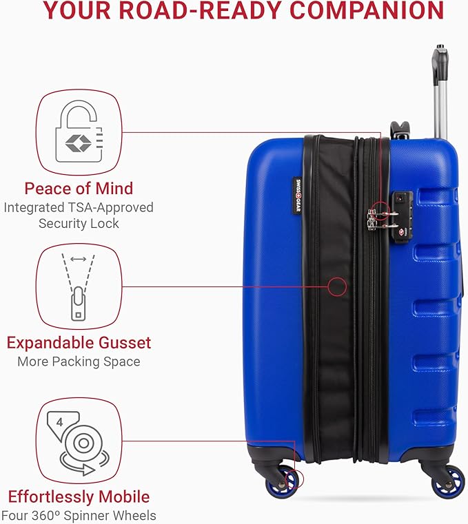 SwissGear 7366 Hardside Expandable Luggage with Spinner Wheels, Cobalt, Carry-On 19-Inch