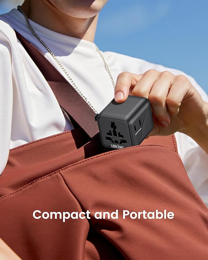 LENCENT Universal Travel Plug Adapter,International Power Adaptor with Dual AC Outlet, Worldwide Wall Charger for US to Europe UK Iceland Spain Italy France Australia(Type C/G/A/I),Black