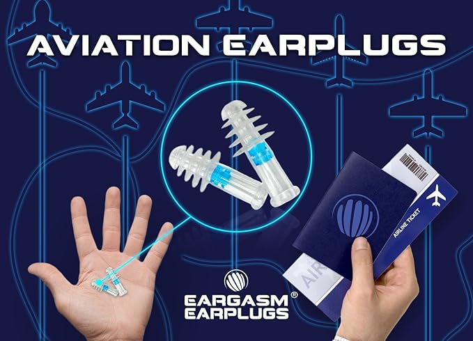 Eargasm Aviation Earplugs - Airplane Ear-Plugs for Ear Air Pressure Relief on Flights for Adults - High Altitude Air Travel Essential Earplugs for Men & Women for a Comfortable Trip