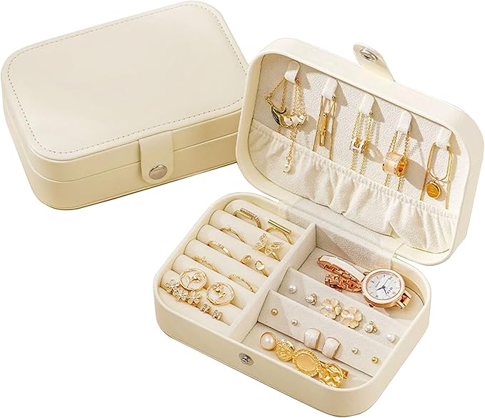 Travel Jewelry Box,Jewelry Travel Case, Small Jewelry Box,2 Layer Travel Jewlery Case, PU Leather Mini Portable Jewerly Storage Display Holder for Earrings, Ring, Necklaces, Bracelets