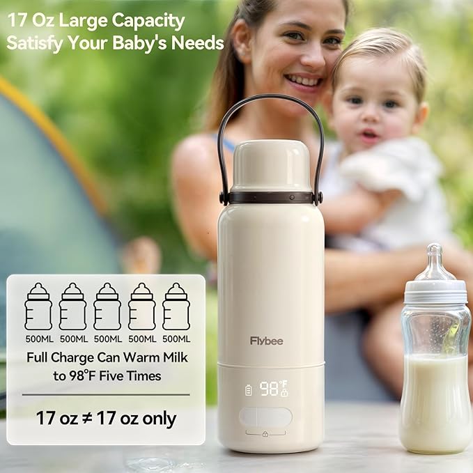 Portable Bottle Warmer for Travel - 3Min Fast Heating Bottle Warmer for Breastmilk & Water, Portable Milk Warmer for Baby On The Go with 17oz Capacity & Precise Temp Control for Car, Airplane